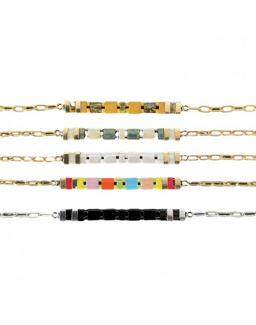 Bracelet réglable en acier avec perles du Japon