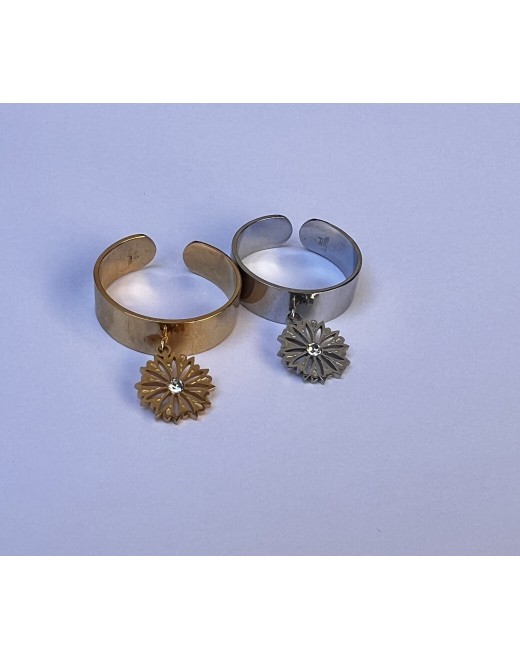 Bague réglable en acier avec pampille étoile et strass