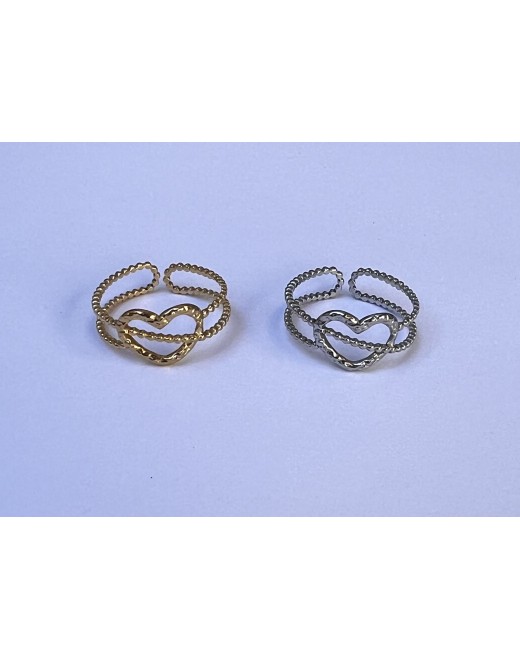 Bague coeur simple réglable en acier inoxydable