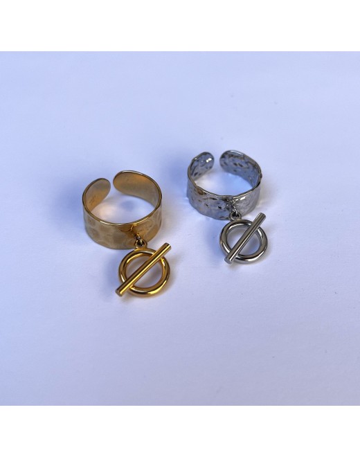 Bague réglable en acier avec pampille ronde