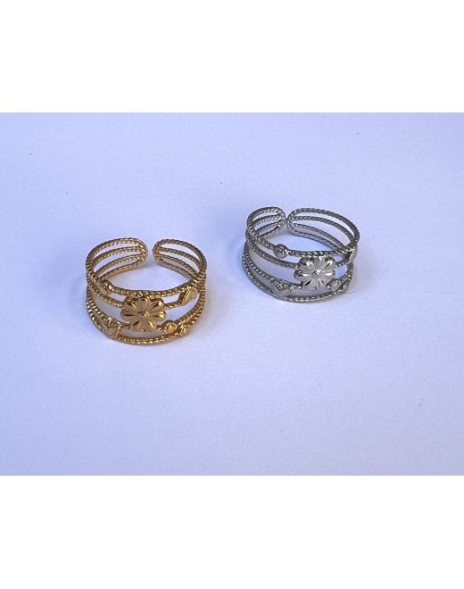 Bague réglable en acier inoxydable avec fleur