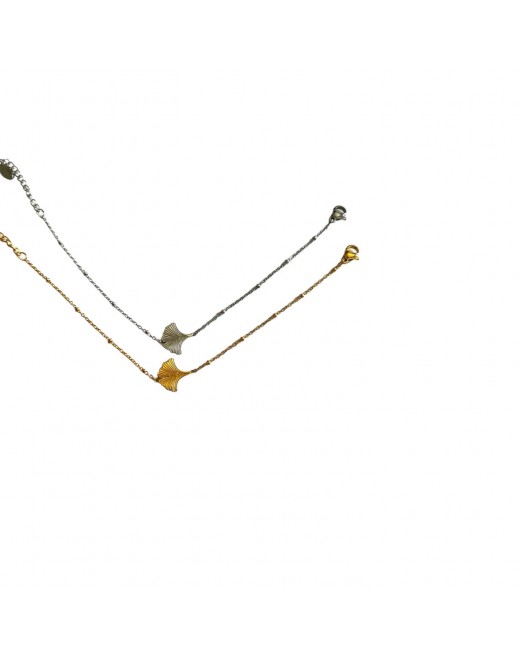 Bracelet réglable en acier inoxydable avec fleur de Ginkgo