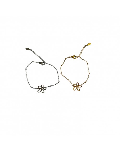 Bracelet réglable en acier inoxydable avec fleur fine
