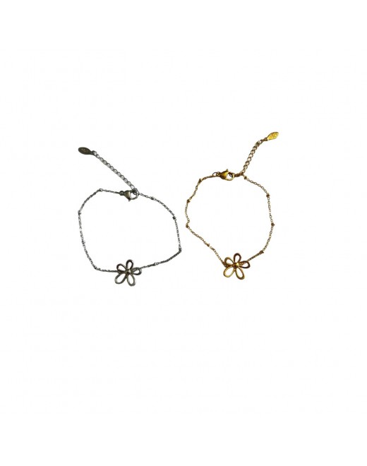 Bracelet réglable en acier inoxydable avec fleur fine