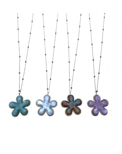 Collier fleur réglable en acier inoxydable et résine
