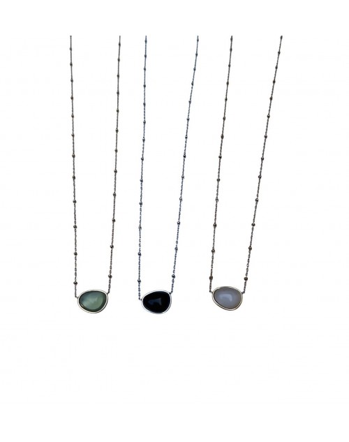 Collier réglable en acier inoxydable avec pierre véritable