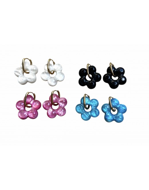 Boucle créole en acier inoxydable avec grosse fleur résine