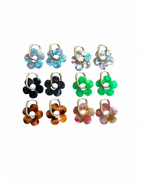 Boucle en acier inoxydable avec grosse fleur résine