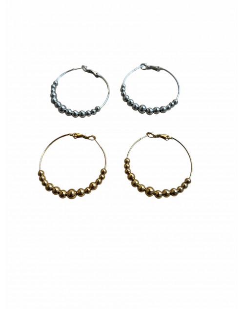 Boucle créole fine en acier inoxydable avec perles