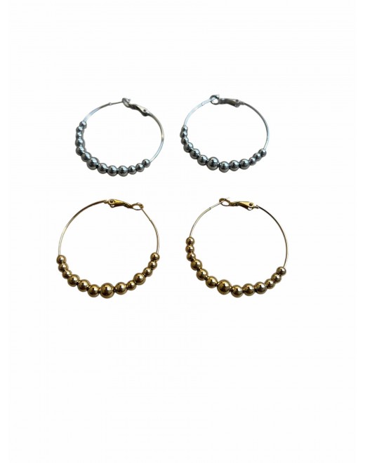 Boucle créole fine en acier inoxydable avec perles