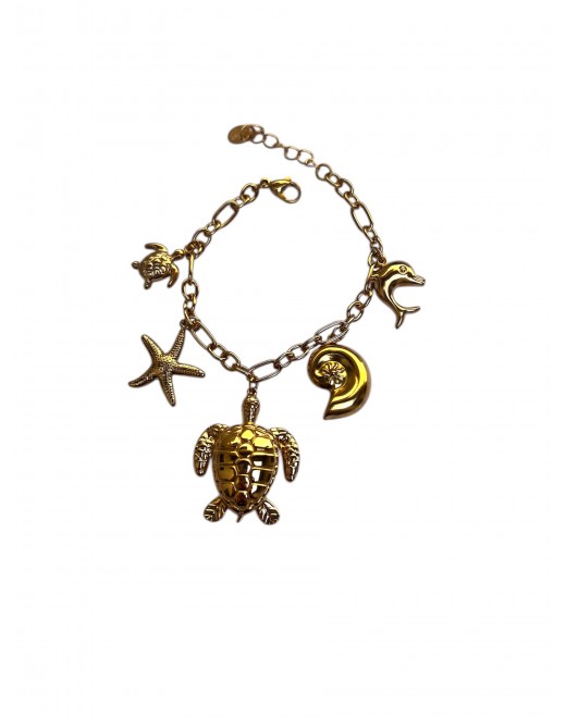 Bracelet réglable en acier inoxydable avec pampilles tortue