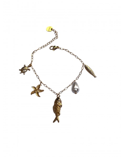 Bracelet réglable en acier avec pampilles poisson et étoile